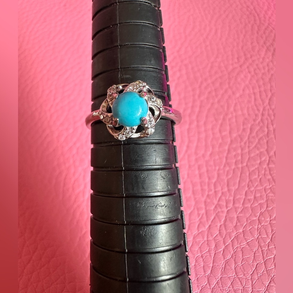 Dainty turquoise and sterling silver adjustable ring